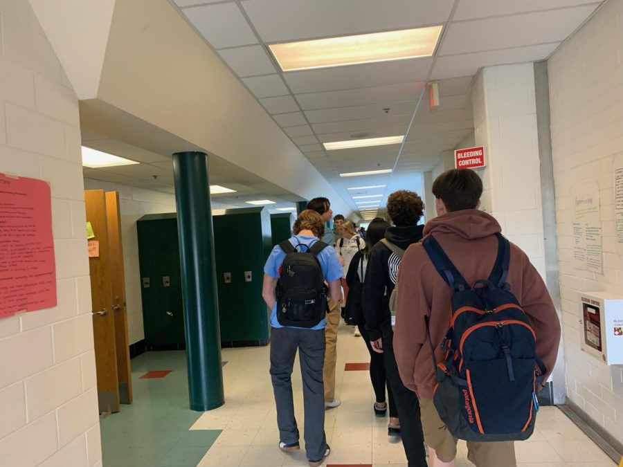 During the class transition, hallway traffic is a huge problem. Yet, lockers are taking up half the hallways.