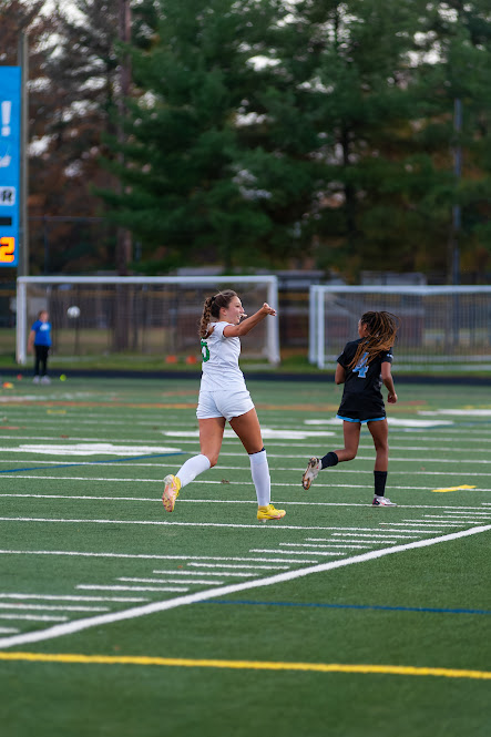 Senior captain and defender Isabelli Mondelli reacts to her game-tying goal. The goal came just after the Vikings had scored and tied the game at one apiece.