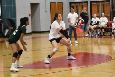 Senior captain Wendy Liu receives a ball during the teams Sept. 22 game at Northwood HS. The team won this game 3-0 and finished the season 10-5.