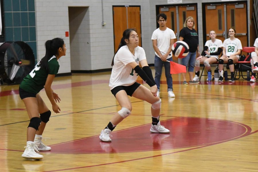 Senior captain Wendy Liu receives a ball during the teams Sept. 22 game at Northwood HS. The team won this game 3-0 and finished the season 10-5.