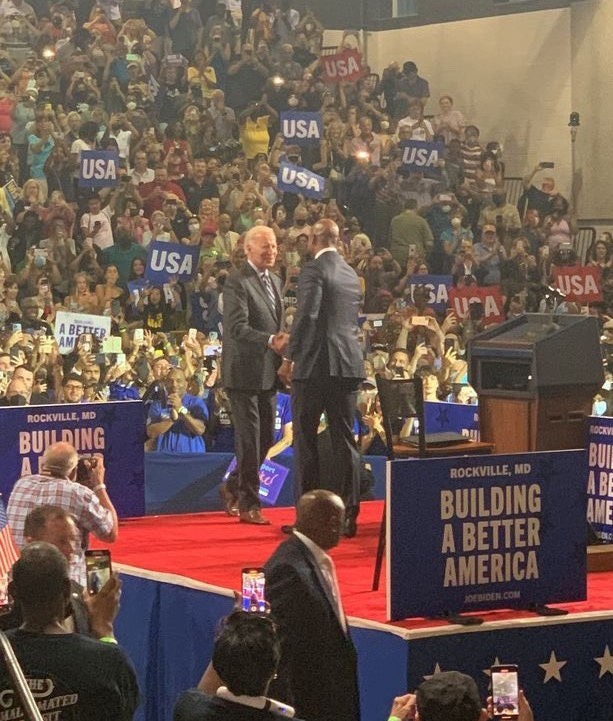 President Joe Biden shakes hands with Maryland Gubernatorial candidate Wes Moore during an event over the summer at Richard Montgomery High School. As the midterms draw closer, national figureheads of both parties have embarked on the campaign trail to buoy their chances of winning races with razor-thin margins across the country.