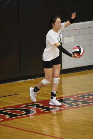 Senior caption and middle, opposite and outside hitter Wendy Liu prepares for a serve. Liu earned the 2022 Montgomery County All-County Player of the Year award as the Wildcats had their best record since 2018.