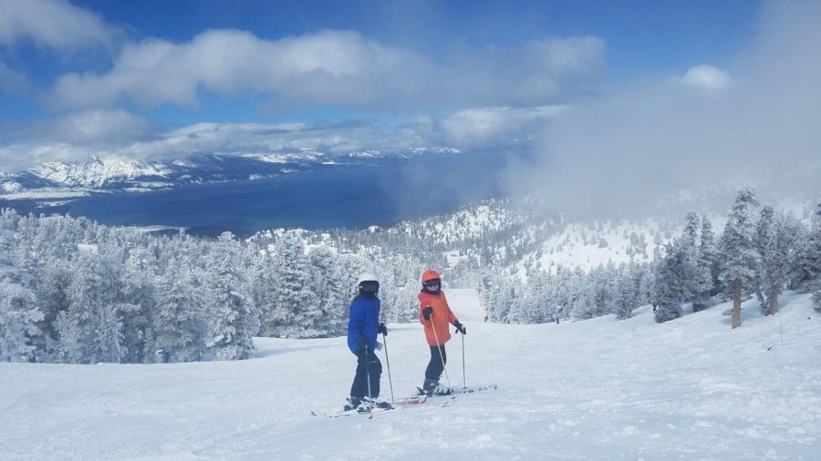 Senior Nik Avillo stops for a picture while skiing at Heavenly Mountain in California. Avillo enjoyed skiing more than snowboarding as you can see the poles in hand and skis on feet.