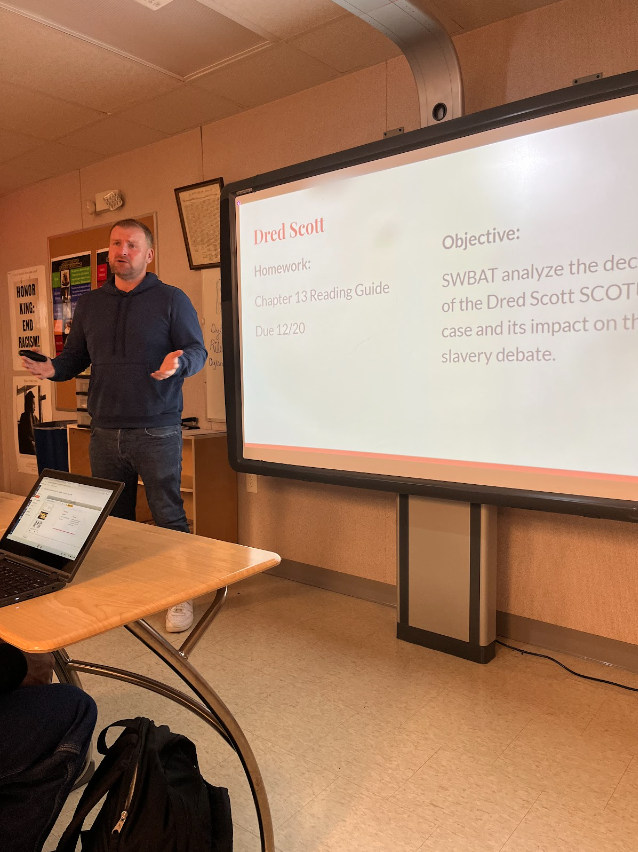 Andrew Kozlowsky goes over the agenda for his second period AP US history class. The lesson for the day was on Dred Scott and the impact of his court case before the civil war.