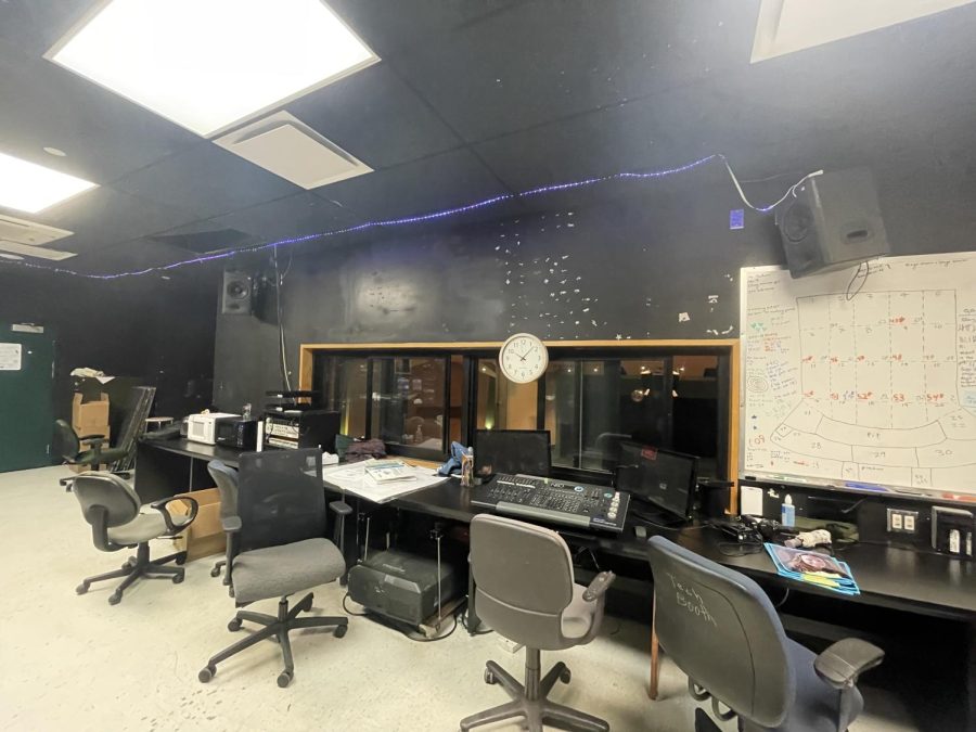 The control booth right across the stage manages the audio and visuals for the auditorium. It has access to two air handler rooms and also has roof access.
