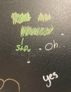 Displayed is the array of unique student contributions to the bathroom stalls.