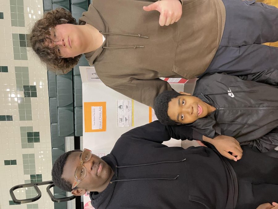 Sophomores Chris Simmons, Elikel Barrigah and Alp Torumtay share the effects of alcohol on the brain. Excessive drinking can cause memory loss and high blood pressure, Simmons said.