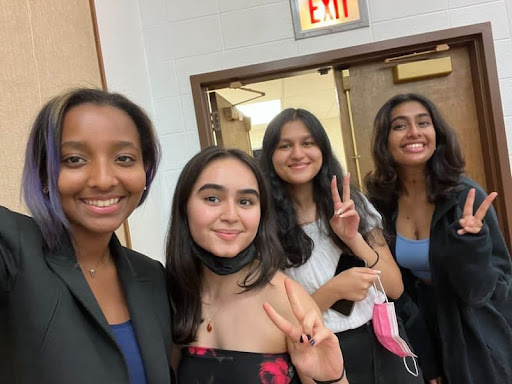 (From left to right) Sophomore Meley Ghermay, Sofia Hasrat, Suhani Aryal and Yashica Yogeshwar conclude an MCR executive board meeting. School representatives have great influence over the educational experience of MCPS students.