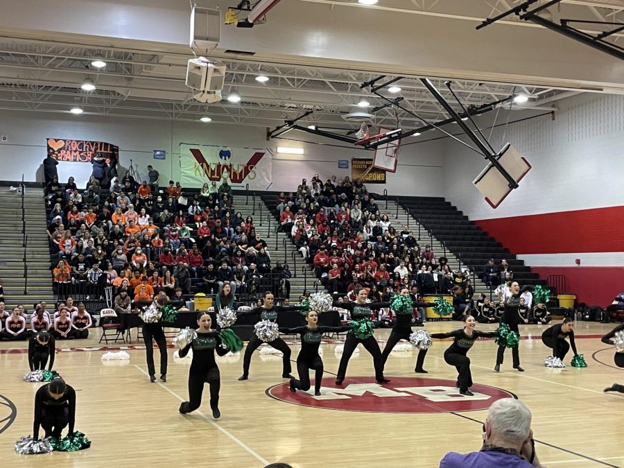 WJ Poms team conclude their pom category of the routine before the hip hop portion at counties. The team performed an electric four minute routine, placing 7th in Division II.