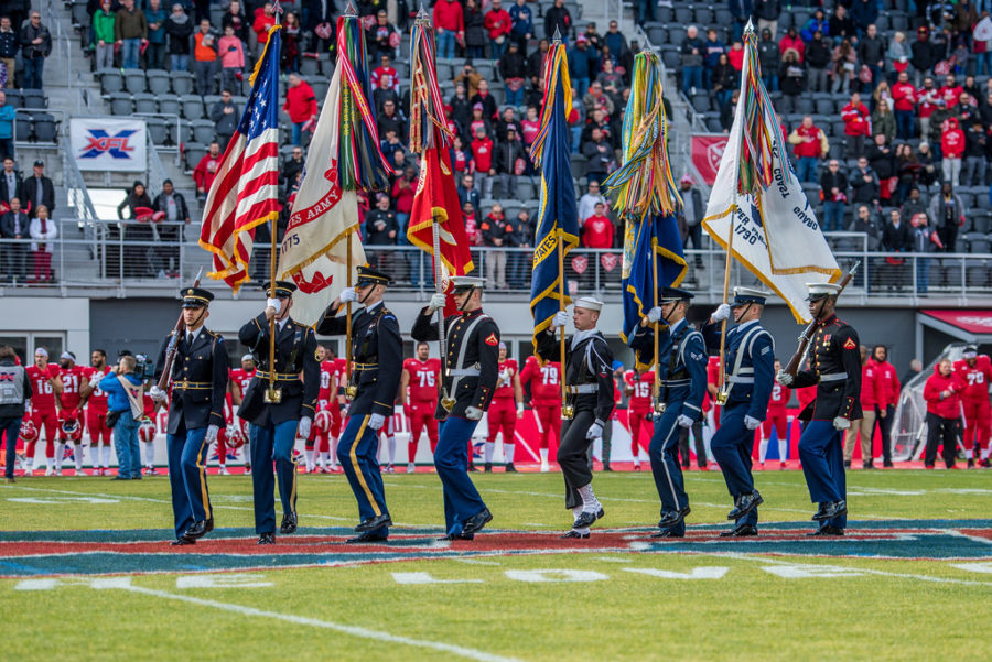 The+third+infantry+kicked+off+the+XFL+season+in+DC+during+the+presentation+of+the+National+Anthem.