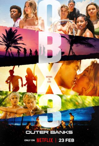 The promotional photo for Outer Banks season three. It features multiple scenes in the new season, including the whole Pogue friend group, John B and Sarahs romance and more.