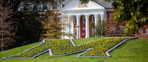 The University of Maryland is a highly competitive institution. One of its iconic M hedges is located right in front of Symons Hall.