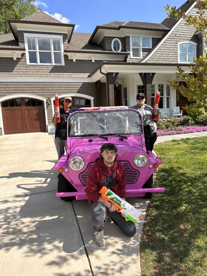 Seniors Andre Gaskins, Jude Halscott and Jacob Robinson waiting outside their opponent, Brooke Onders house. Seniors went all out to get their targets in this game and did so in style.