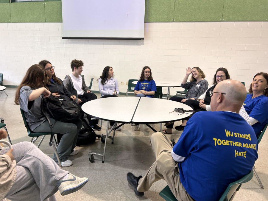 Students and faculty members meet with representatives of the Anti-Defamation League to discuss anti-semitism in Montgomery County.