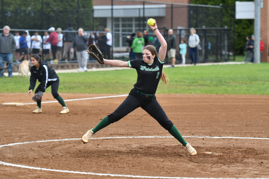 Starting+pitcher+junior+Sami+Rosenberg+throws+a+pitch+during+the+teams+May+1+senior+night+game+against+Watkins+Mill.+Star+pitching+from+four+different+pitchers+led+the+team+to+a+17-0+no-hitter+win.