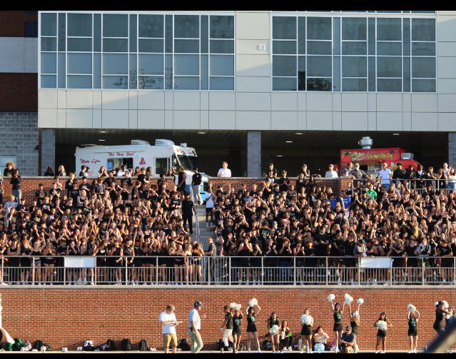 The Mad Cow student section cheers on the football team in a Friday night game at B-CC. Despite administration and students following safety protocols and remaining spirited at the game, multiple WJ students were attacked at the Bethesda Metro station following the game, outraging the Bethesda community. “I don’t recommend going to downtown Bethesda or even to Georgetown Square after events. Just go home, do something else fun and keep yourself safe because the school’s reach is only so far,” Principal Jennifer Baker said.