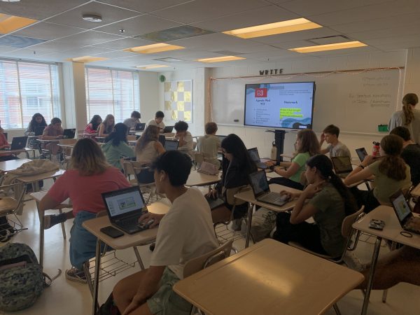 Students in Taraneh Azanis English class are hard at work adding the final touches to their projects about the 1930s. The class did this project to deepen their understanding of the book Of Mice and Men.