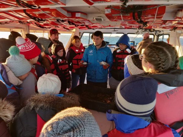 AP Biology and Environmental science students examine crabs after net fishing in the Chesapeake Bay in 2018.  Students will continue the WJ legacy of Chesapeake Bay field trips with their visit to Smith Island from Nov. 19 to 21.