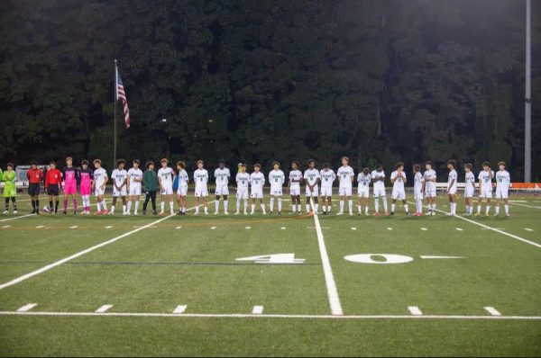 The Cats line up before their match against the Vikings. The Cats went on to lose a close match in OT after conceding two late goals.