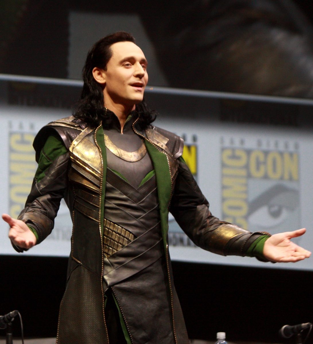 Tom Hiddleston as his character, Loki, at the San Diego Comic Con. The second season of the show Loki, on Disney Plus, has been a hit since its release (Courtesy Gage Skidmore via Wikimedia Commons).