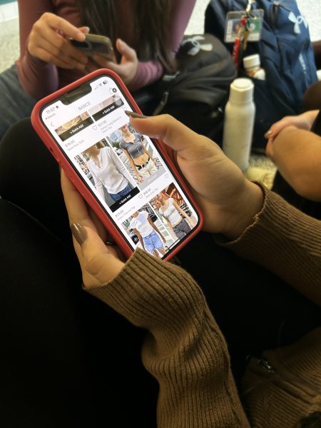 Sophomore Sophia Koushan scrolls through the Brandy Melville website looking for new clothes to buy. I love ordering clothes off the Brandy website because there are so many options to choose from, Koushan said.
