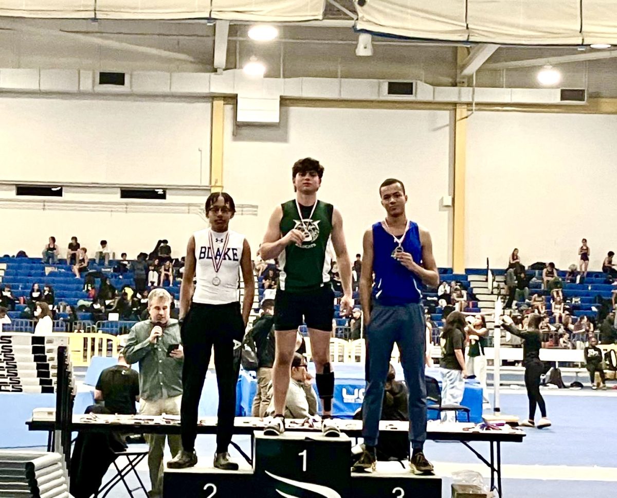 Senior Vance Bonior wins gold at the MCPS Championships on Tuesday, Jan. 23. He placed 1st in shot put and also placed first in the triple jump, earning a PR for both.