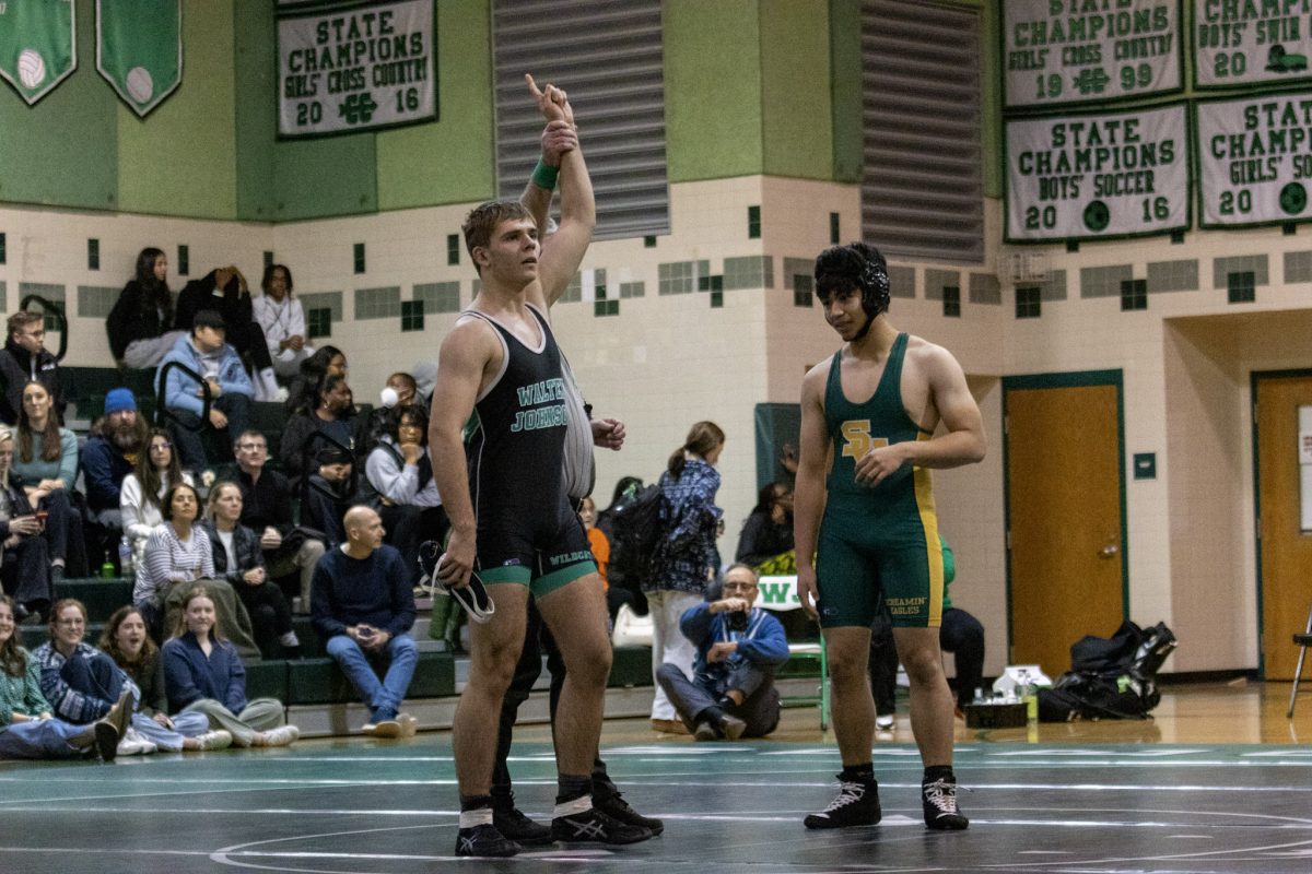 Junior Bahdan Kurepkin beats out his opponent to score points for WJ at a meet. Kurepkin is one of the four boys being sent to states on the team, with the addition of three girls also headed to the state championships.