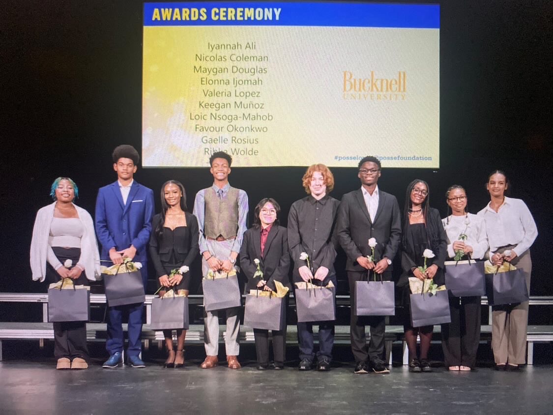 Loic Nsoga-Mahob (7th from left) stands alongside nine other scholars who have been awarded the Posse Scholarship for Bucknell University. The awards ceremony took place on Jan. 3 and Nsoga-Mahob expressed excitement upon receiving this scholarship.