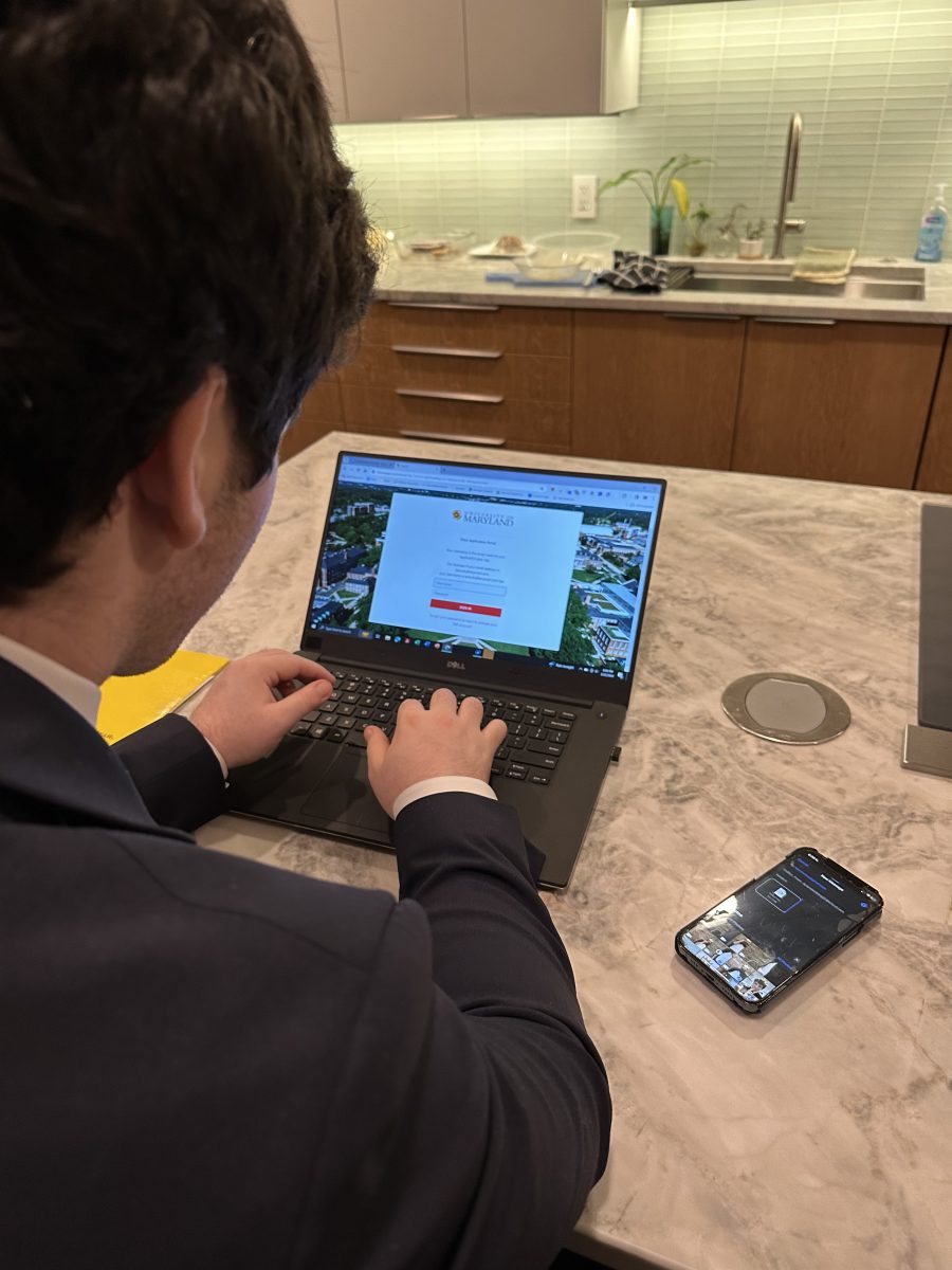 Dylan Steinberg logs into his UMD portal to look at his application status. He got admitted into the honors college and is considering UMD as his top choice.