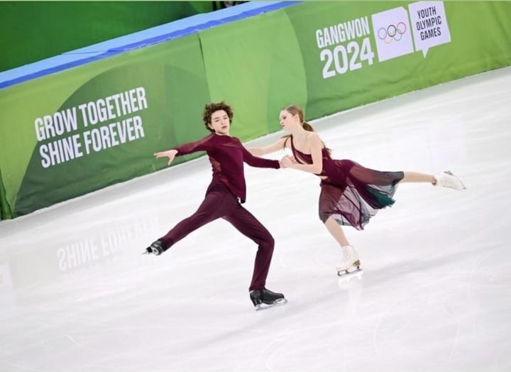 Sophomore Dylan Cain competes with his partner at the 2024 Youth Olympics. The two have been skating together since 2015.  