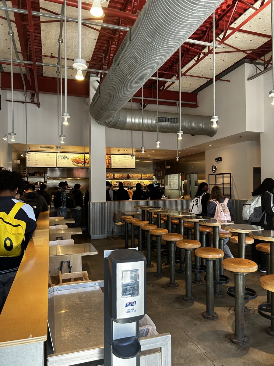 Students wait in line to buy their lunch at Chipotle. Chipotles G-Square location sells their newly discovered secret menu items to customers. 