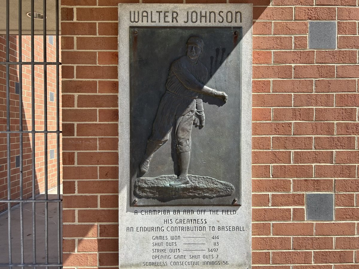 A+decorative+plaque+of+Walter+Johnson+sits+outside+the+baseball+field+entrance.+This+was+one+of+the+original+sites+of+paranormal+apparitions+of+WJ.